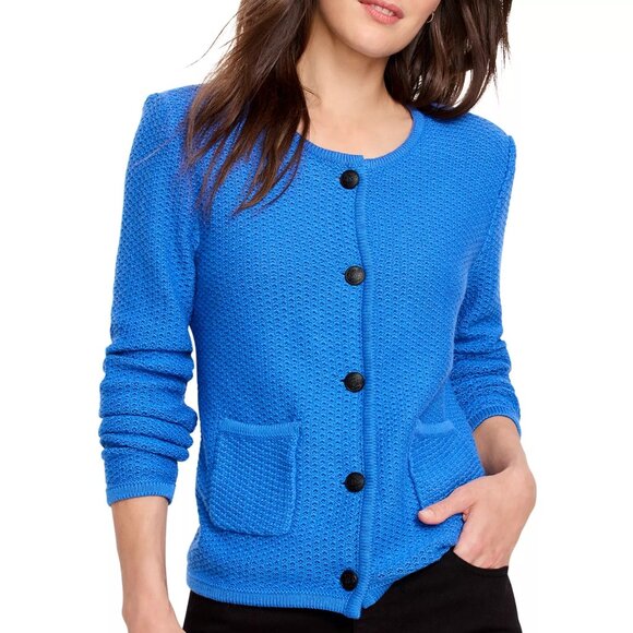 168$ NIC+ZOE Textured Round Neck Sweater Jacket Long Sleeves Size 2XL Blue - Picture 1 of 1